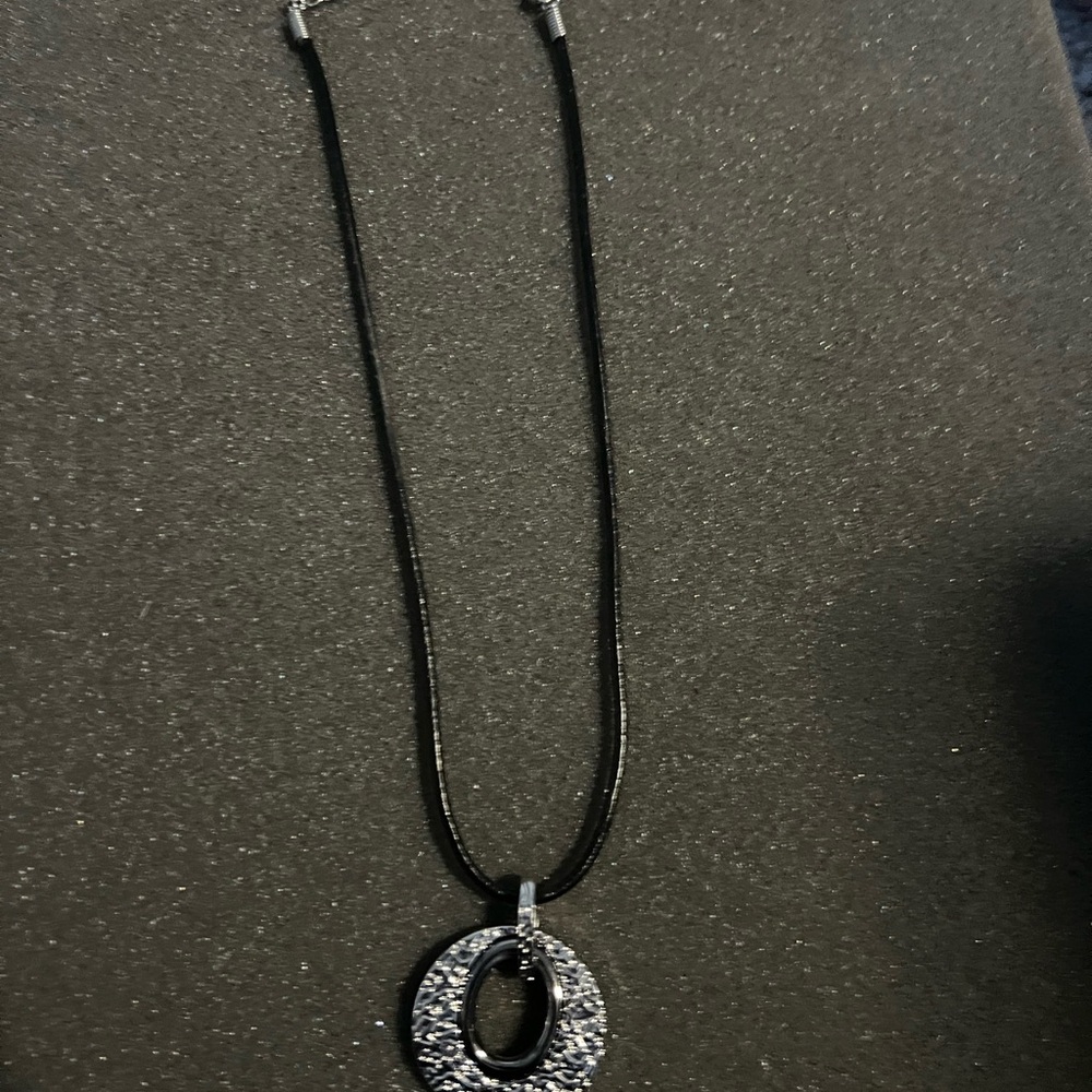 Lia Sophia Black and Silver Circle Pendant Necklace
